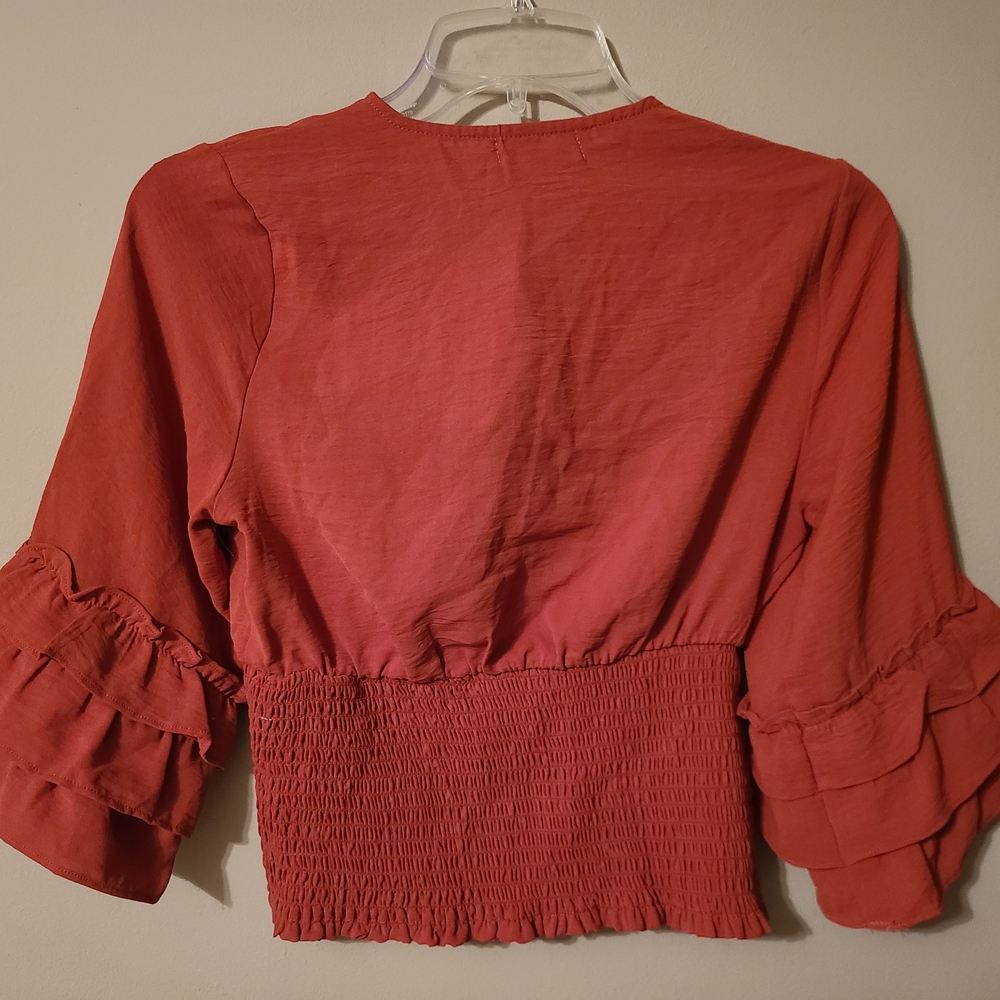 Elegant Red Ruffled Women's Top - Picture 2 of 3